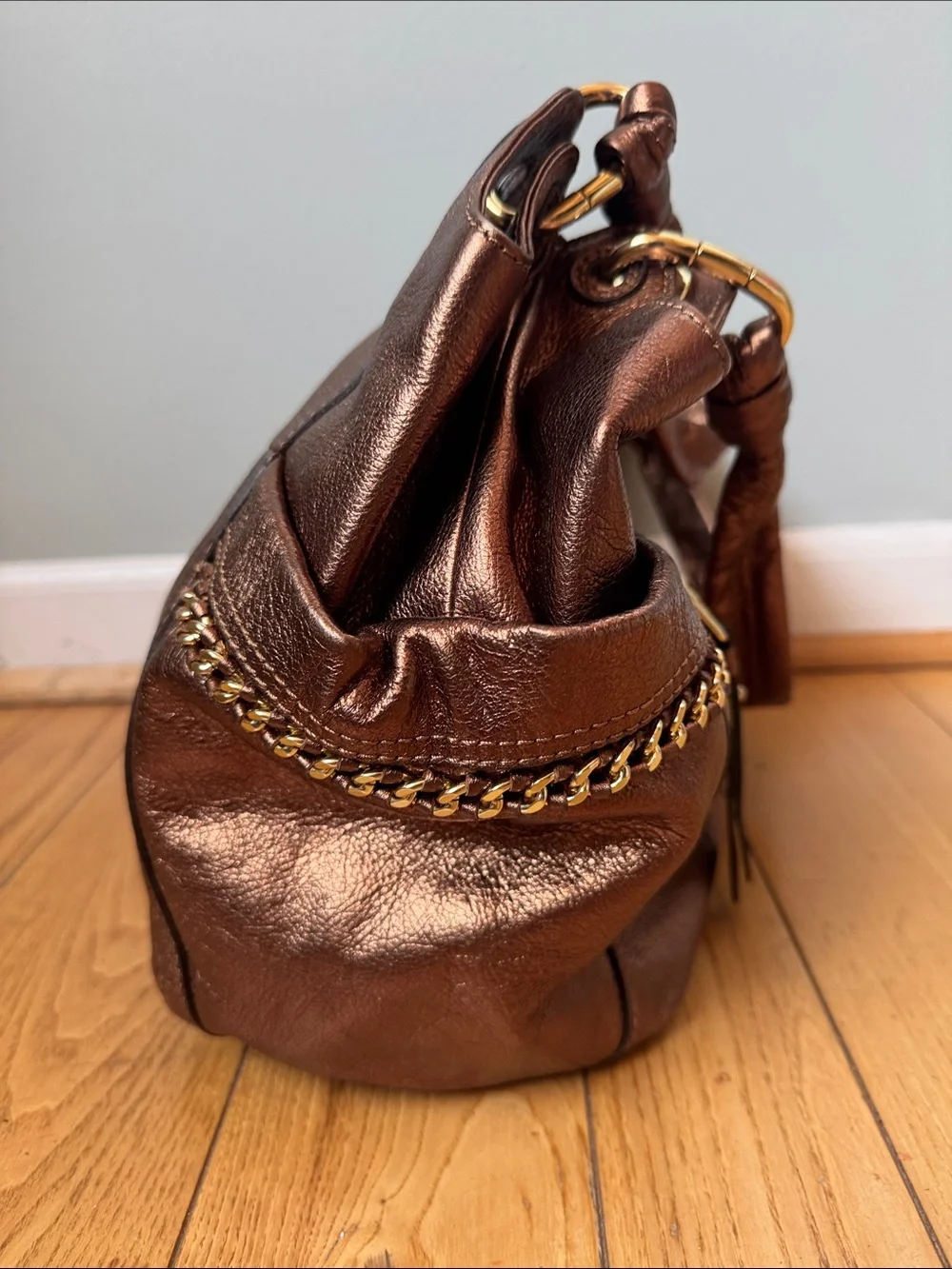 B Makowski Alice copper bronze pebbled leather, gold tone hardware hobo  bag EUC